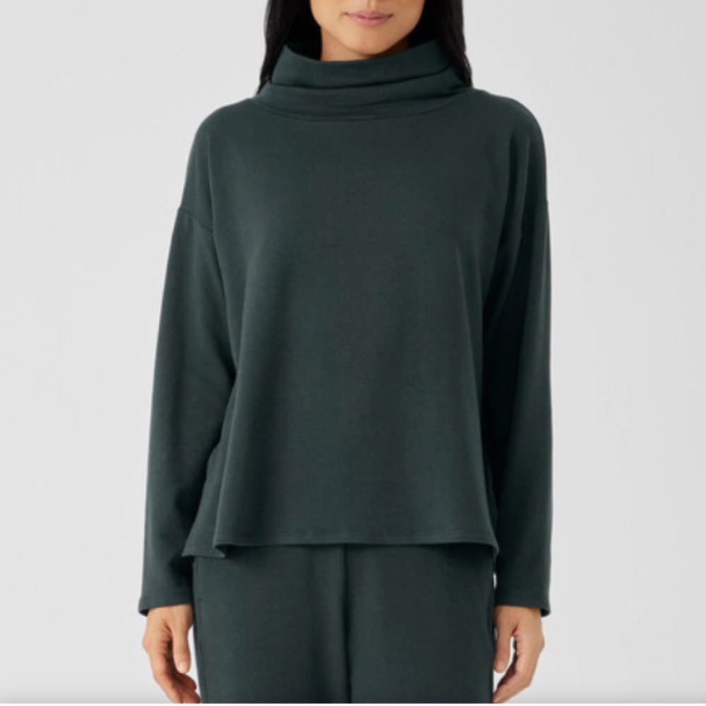 Eileen Fisher Cozy Funnel Neck Ivy Top Size 1X